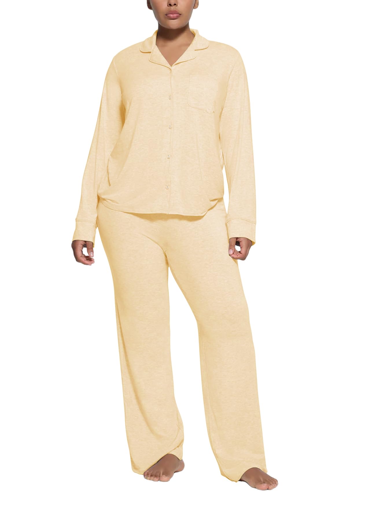 Womens Pajama Sets Long Sleeve Button Down Soft Knit Sleepwear 2 Piece Lounge Set