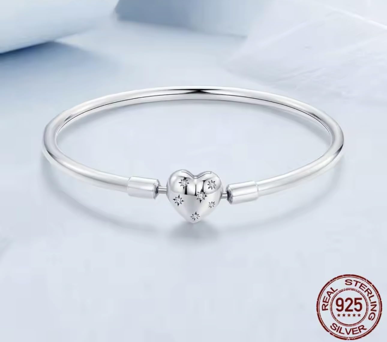 Brazalete con dije de corazón de amor Pulsera brillante de 17 cm Plata de ley 925 genuina Compatible con dijes de