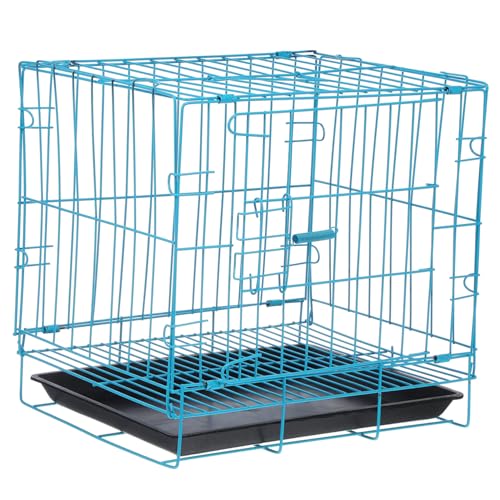 MERRYHAPY 折り畳み式犬猫用ケージ ブルー 中小型犬 ウサギ向け 通気性 持ち運び簡単 耐久性のある鉄製 ペット用トイレトレーニング対応