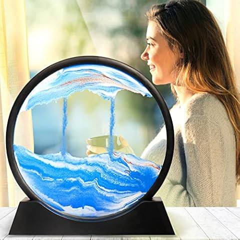 ZaxiDeel Sandbilder zum Drehen Tischdeko, Fließfähig Dynamisches Sand Malerei, Kunst Bild Sandszene in Motion Runde Glas 3D Tiefsee Cover