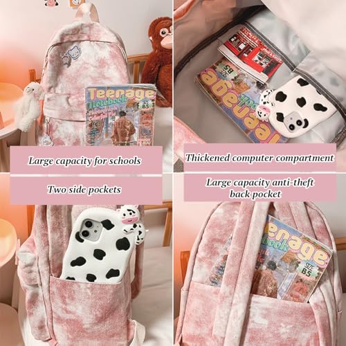 Aesthetic Backpack Cute Backpack for School College Bag Large Capacity Bookbags for Girls Women Students Casual Travel Daypacks(Pink)4