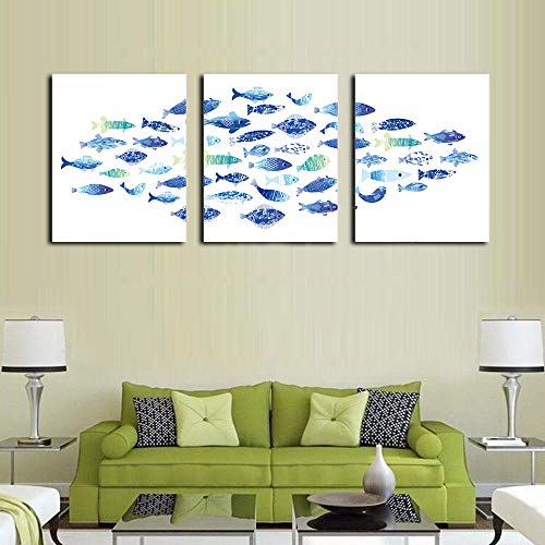 Quadro su Tela Calligrafia Triplo Pesce di Mare Poster e Stampe Immagini su pareti Immagini per Soggiorno Decorazione Domestica Senza Cornice