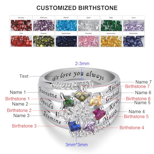 Personalized Sterling Silver Mothers Ring with 1-9 Birthstones for Mom Engraved Name Ring for Women Custom Family Ring for Wife Grandmother Jewelry Gifts Promise Rings for Her2