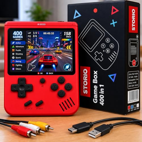 Image of Storio Rechargeable Pocket Video Game for Kids 400 in 1 Retro Game Box Console Handheld Game Box with TV Output, Multicolour