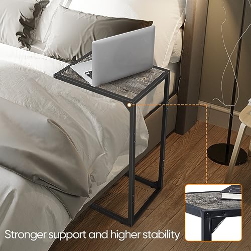 Mesa auxiliar en forma de C para sofá y aperitivos de metal y madera 5