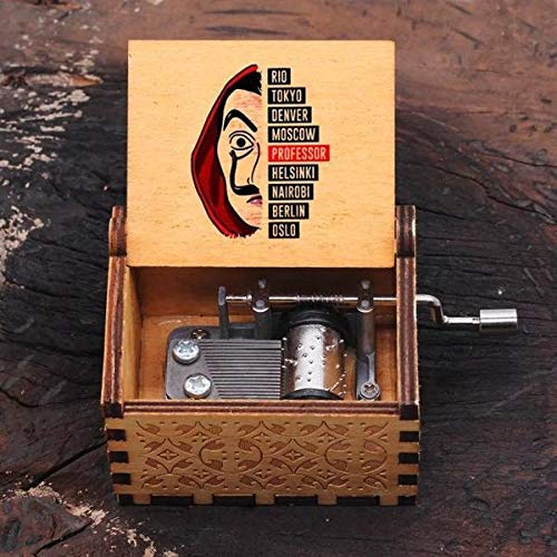Image of Zesta Money Heist Wooden Musical Box Gift | Vintage Music Crank Mini Collectible for Girlfriend, Boyfriend, Husband, Wife | Unique Musical Gifts for Music Lovers | Classic Wooden Box