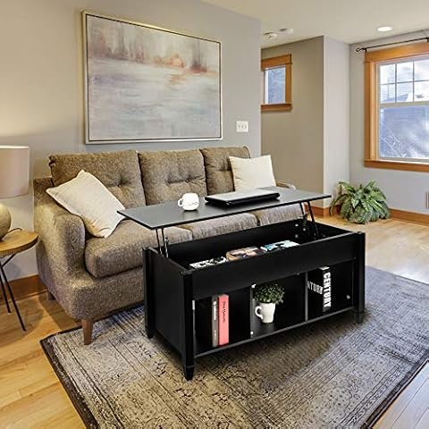 Basic Houseware Lift Top Coffee Table for Reception Room with Hidden Compartment and Storage Shelves Lift Tabletop Furniture Cover