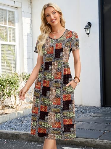 Image of Heymoments Women's Casual Short Sleeve Midi Dress Crewneck A Line Tiered Flowy Loose Travel Long Dresses with Pockets