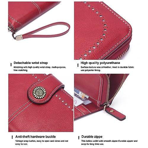 Mokoze Black Wallet for Women, PU Leather Large Capacity Bifold Wallets with Wrist Strap and Zipper for Hold Credit Cards/Cell Phones/Keys, Girlfriends Mother's Day Gifts4