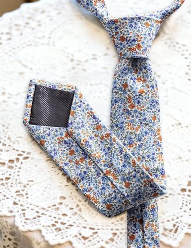 Image of Barry.Wang 100% Cotton Floral Ties for Men 63 inch Extra Long Necktie Clip | Fashion Cotton Printed Neckties,Wildflower 2.76 inch Ties Skinny,Gift Box,Groomsmen Wedding Engagement Graduation