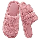EverFoams Women's Fuzzy Open Toe Slippers Comfy Soft Memory Foam Indoor Outdoor House Shoes with Anti Skid Outsole Dusty Pink,7-8 US