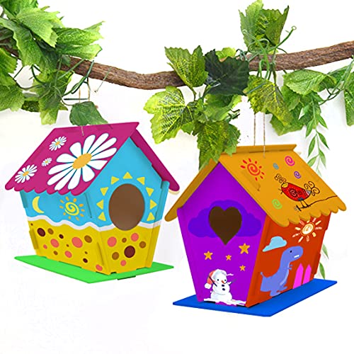 image for hapray 2 Pack Bird House Kit, DIY Birdhouse Kits, Wooden Crafts Arts f