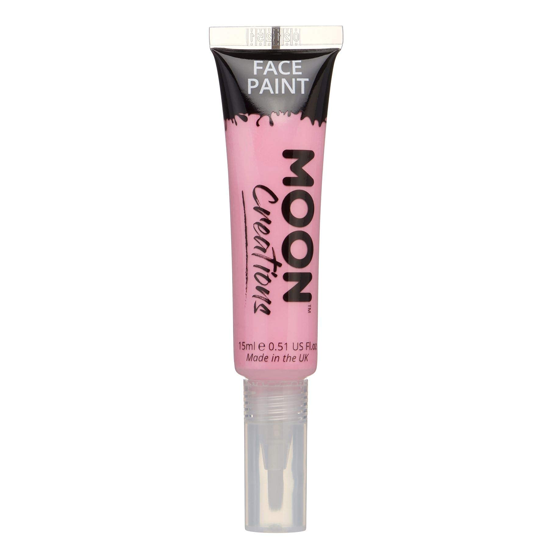 Moon Creations Face & Body Paint Tubes with Brush Applicator | Pink | 15ml | Ready to Use | Cruelty Free, Made in UK | Face Paint for Kids, Adults, Fancy Dress, Festivals, Halloween