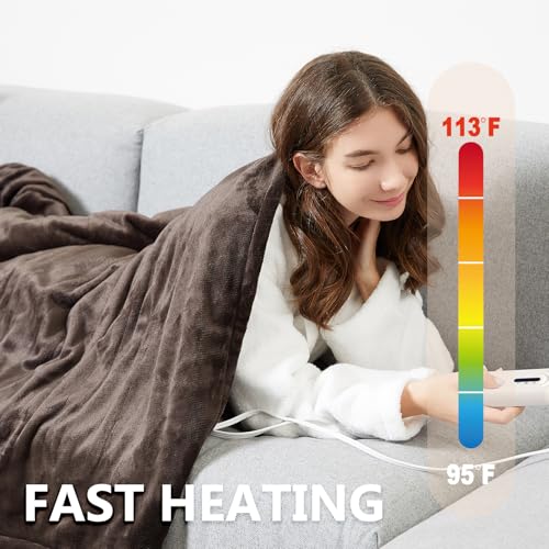 Image of Tefici Electric Heated Blanket Throw, Super Cozy Soft 2-Layer Flannel 50 inch x 60 inch Heated Throw with 3 Heating Levels & 4 Hours Auto Off, Machine Washable, ETL&FCC Certified, Home Office Use,Brown