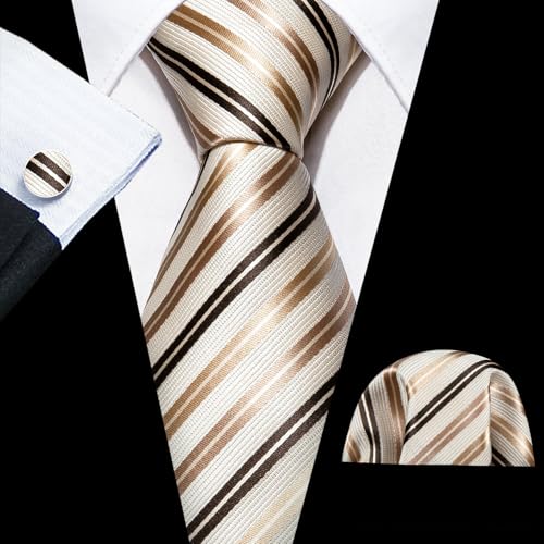 Image of YOHOWA Men Plaid /Striped Ties Set Silk Business Wedding Formal Fashion Necktie and Pocket Square Cufflinks Set