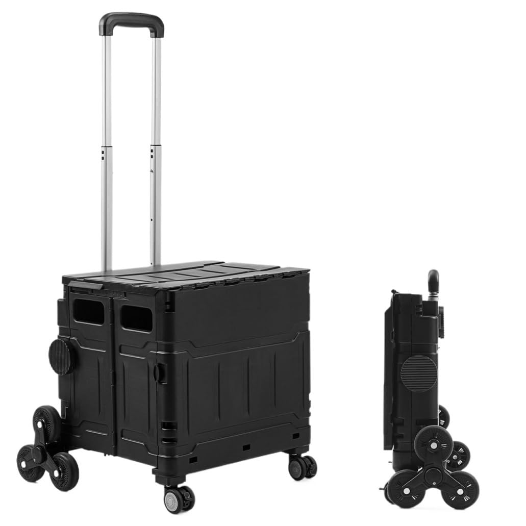SBZIOJHDR foldable shopping trolley， Collapsible Trolley Box Cart with Aluminium Telescopic Handle Stair Climbing Wheels Grocery(Black)