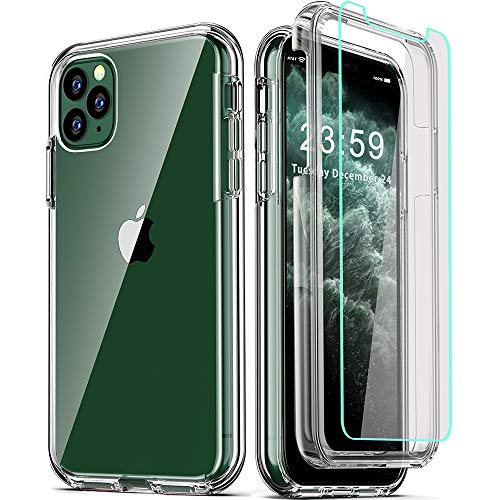 COOLQO iPhone 11 Pro Max Case, Compatible for iPhone 11 Pro Max Cases with 2 x [Tempered Glass Screen Protector] Clear 360 Full Body Coverage Silicone Shockproof Defender Phone Protective Cover