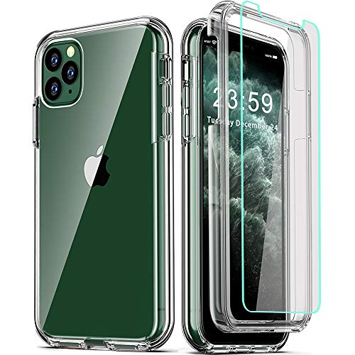 COOLQO Compatible for iPhone 11 Pro Max Case, with 2 x [Tempered Glass Screen Protector] Clear 360 Full Body Coverage Silicone Shockproof Defender iPhone 11 Pro Max Cases Phone Protective Cover