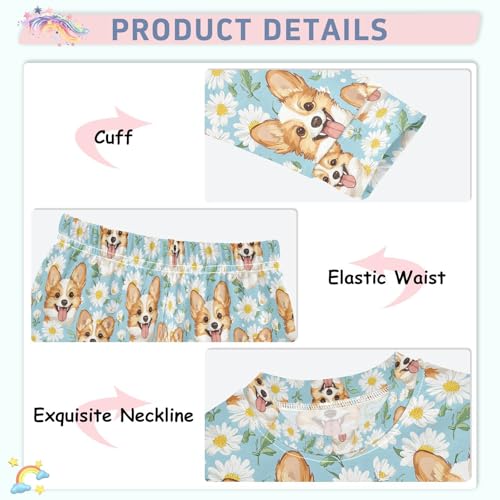 ALAZA Cute Blue Daisy Dog Pajamas Long Sleeve Sleepwear 2-Piece Pajama Set4