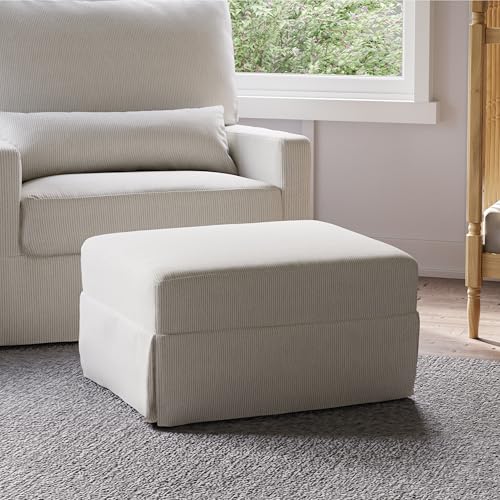 Image of Namesake Crawford Gliding Ottoman in Fog Chatham Stripe Performance Eco-Weave, Water Repellent, Greenguard Gold & CertiPUR-US Certified