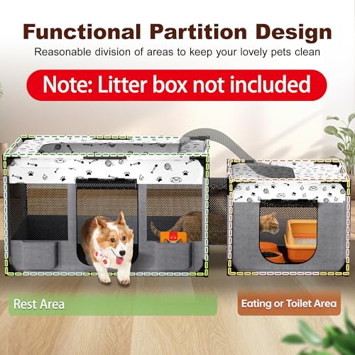 Portable Cat Playpen, Pet Dog Playpen, Kitten Puppy Play Pen for Indoor/Outdoor, Collapsible Cats Cages Enclosed Tent with Carrying Case, PVC Pipe Frame, 600D Oxford, 39" x 24" x 22" - Image 3
