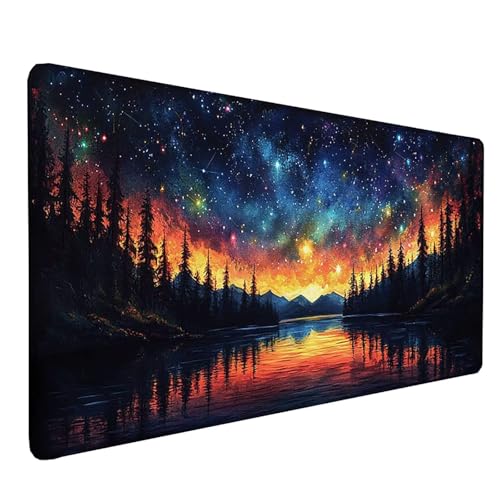 Tapis de souris ciel étoilé XXL pour aménagement de bureau et espace gaming noir