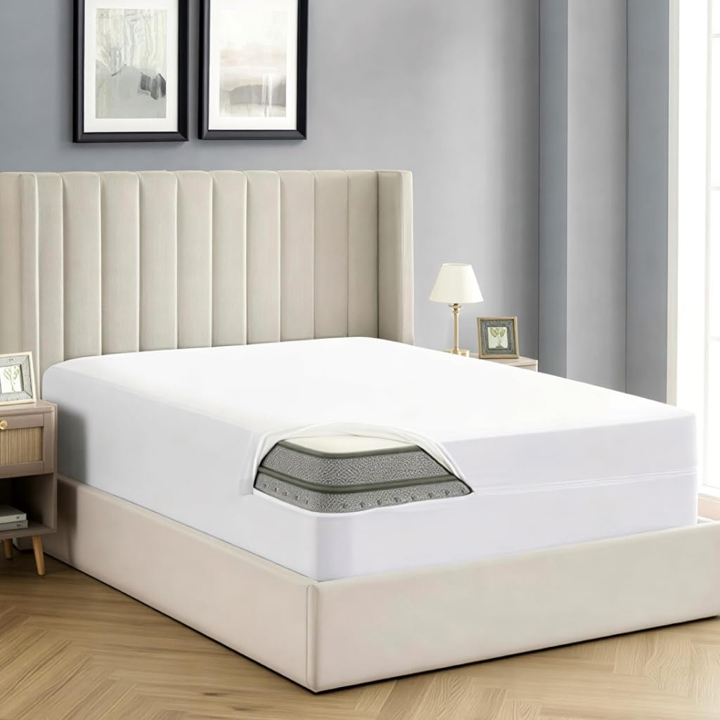 – Plush Palace Waterproof Mattress Protector Single Bed – Anti-Allergy & Dust Proof, 30cm Bed Bug Mattress Protector (White - 90x190cm)