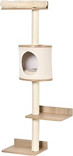 PawHut Cat Tree Pet Wall-Mounted Climbing Frame Shelf Kitten Perch Activity Center Condo Bed Scratching Post Light Brown