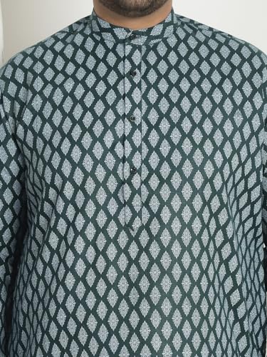 Image of SOJANYA Plus (Since 1958) Men's Cotton Blend Printed Kurta with White Churidar Pyjama