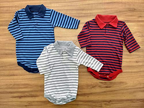 Body Bebê Kit 3 Peças Roupa de Bebê Body Polo Manga Longa 100% Algodão Meninos Atacado Tamanho:P