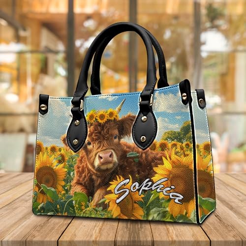 Bolso de cuero personalizado de vaca Highland para mujer miniatura 5