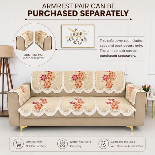 Image of Homerz Premium 'Surya Series' Sofa Cover | Stylish Sofa Protector | Net Fabric | Anti-Stain & Washable Slip Cover Exact Size Antislip (Exclusive Yellow, 5 (3+1+1) Seater, Seat Cover with Backrest)