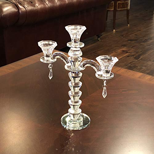 Image of allgala Candle Holder, 3-Arm Crystal Candelabra Taper Candlestick Candle Holder Centerpiece for Home Wedding Event and Party Festival
