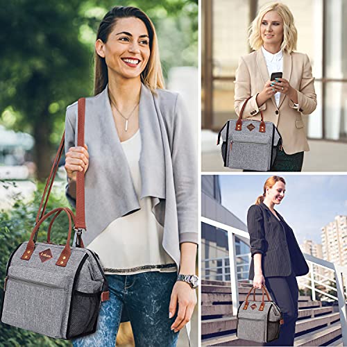 Lokass Leak-Proof Lunch Box For Women Insulated Lunch Cooler Bag Thermal Lunch Tote With Removable Shoulder Strap For Men Adults Large Picnic Bag For Office Work Outdoor, Grey #TOP6