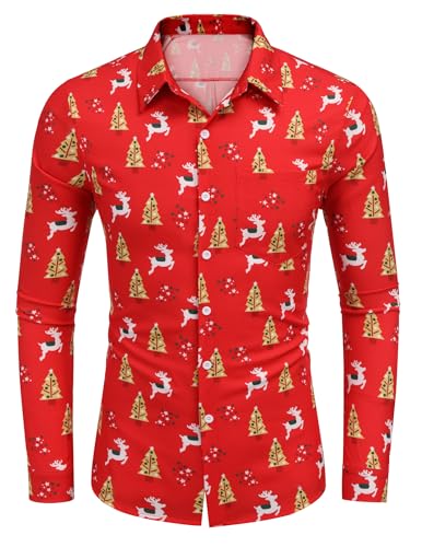 COOFANDY Hemd Herren Weihnachtshemd Langarm Gedruckte Christmas...