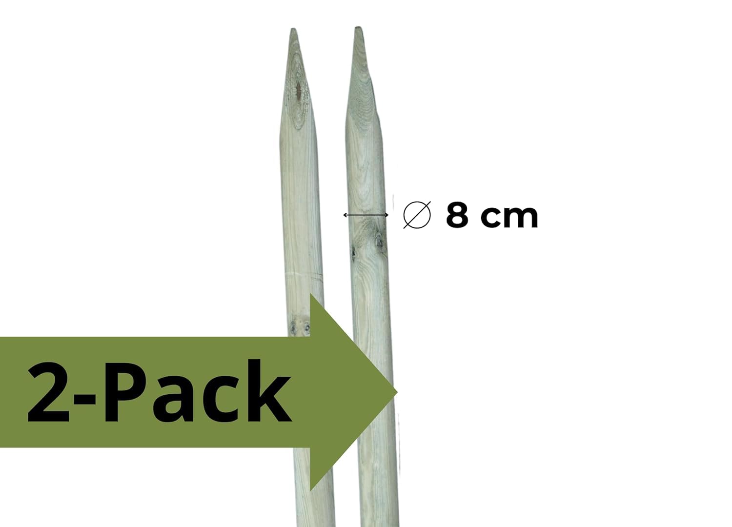 ø 8cm Lot de 2 Piquet Cloture Bois Longueur : 240 cm Poteaux De Clôture De Jardin Imprégné Résistant Aux Intempéries Palissade Tuteurs avec Pointe Couleur Olive