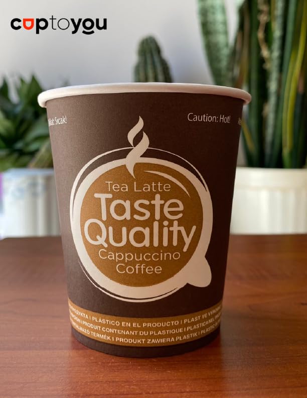 CUPTOYOU 75 adet tek kullanımlık karton bardak, kağıt dondurma bardakları, kahve bardakları, çay, sıcak ve soğuk içecekler, parti bardakları, "Taste Quality" 8 oz (250 ml)