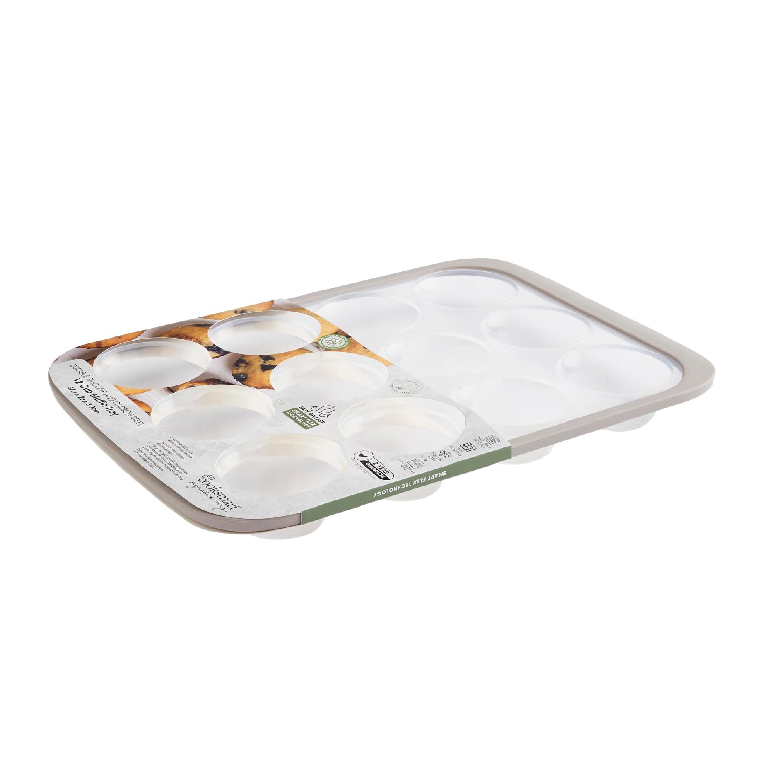 Cooksmart Signature Smart Flex 12-Cup Muffin Tray – Silicone | Non-Stick | Oven, Freezer & Dishwasher Safe | BPA-Free | Flexible & Durable | Grey