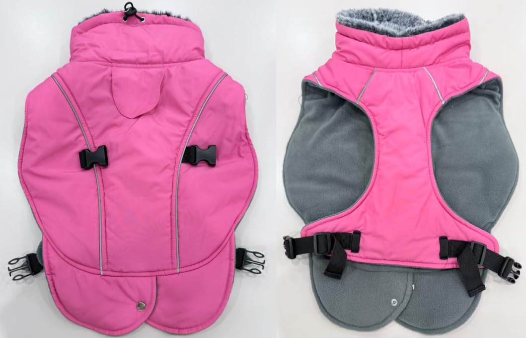 Dog Jacket Winter Coat Waterproof, Warm Outfit Thick Fleece Lined Padded Cotton Dog Winter Clothes Cozy Snowproof Cold Weather Warm Suit(Pink, L)