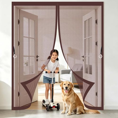Mosquitera Puerta Magnetica 120 x 186 cm Malla Ultrafina, Transpirables, Fácil Instalación Adhesiva Magnético Cortina para Protección Contra Insectos para Salón, Balcón, Marrón