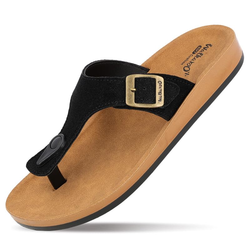 Image of WALKAROO Women'S Textured T-Strap Sandals|Soft Cushioned Footbed, Lightweight Platform PU Sole, Anti-Skid Outsole|Casual Flats,Stylish,Fashion,Travel & comfortable Sandals|WE2349