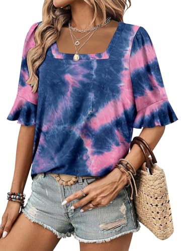 ROSELINLIN Half Sleeve Top for Women Summer Dressy Casual Tunic Top3