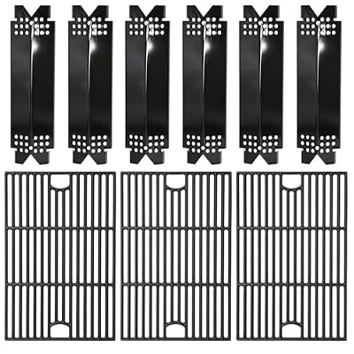 Criditpid Replacement Parts for Nexgrill 6 Burner 720-0896B, 720-0896, 720-0898, 720-0896E, 730-0896 Grills. 17 Inch Cast Iron Grates and Heat Plates for Nexgrill Deluxe 6 Burner Gas Grill 720-0896B.