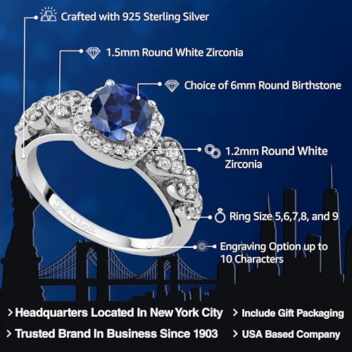 Gem Stone King 925 Sterling Silver Customized Personalized 6MM Round Gemstone Birthstone Engagement Promise Name Engraved Ring For Women2