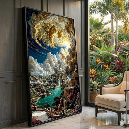 Tourbillon céleste art mural nature tableau paysage nuageux vallée fluviale 30x50