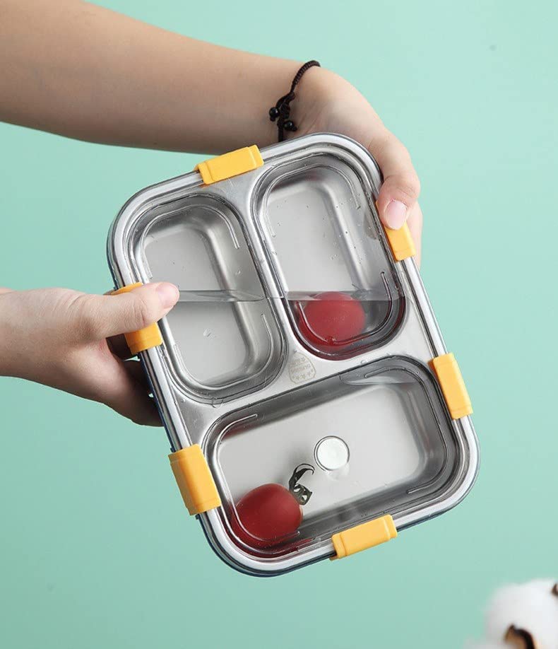 Image of 3 Compartment Leak Proof Insulated Stainless Steel BPA Free Insulated Lunch /Tiffin Boxes with Removable Inner Plate for Women Men Office, Kids School,Tiffin Box,Lunch Box (3 Compart Multicolor)