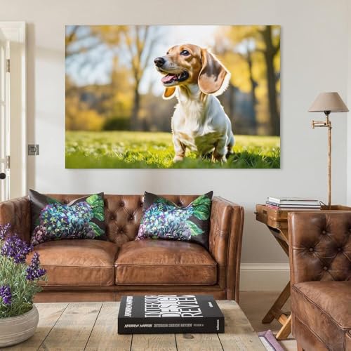 Impression sur toile teckel 60x90cm pour decoration murale esthetique