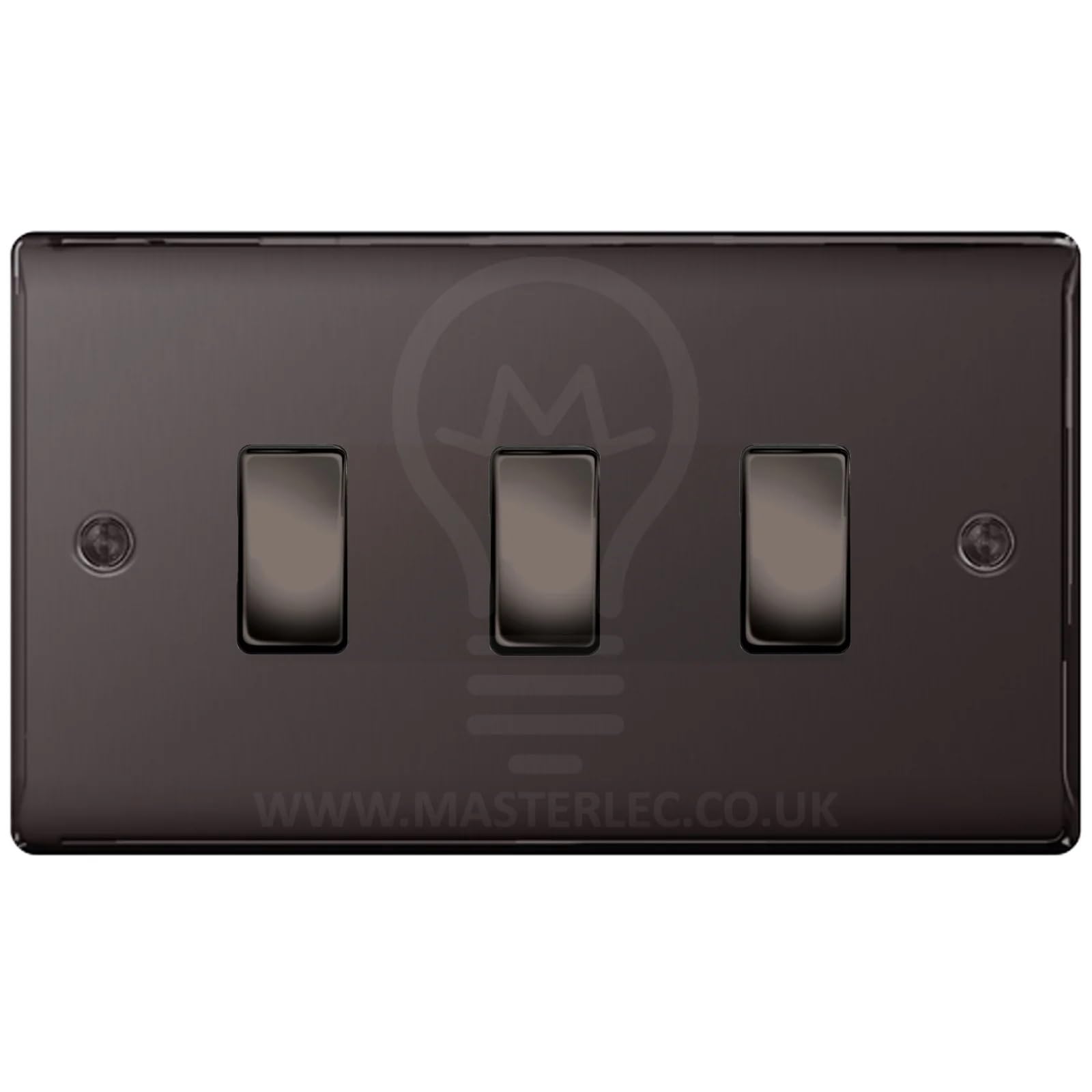 BG Black Nickel 3 Gang Light Switch in Double Plate Format Custom Switch