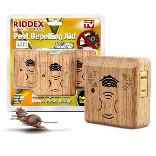Riddex Sonic Plus Ultrasonic Pest Repeller, Plug in with Outlets for Indoor Use - Insect Repellent - Bug Repellents for Home Defense - Protect Against Rodents and Insects (3 Pack Wood)