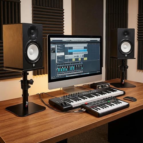 Studio-Monitor-Ständer und Lautsprecherständer, Desktop-Ständer, 2er-Set, 17 x 20 cm große Metallablageideal für 3 bis 4 Zoll Monitorlautsprecher und Regallautsprecher